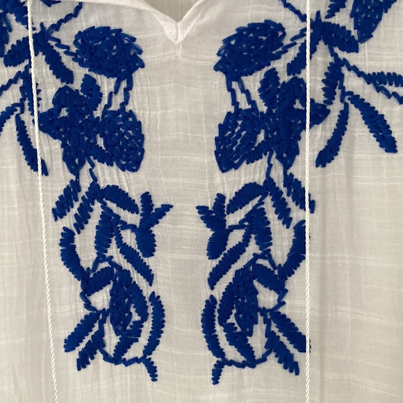 NWT AB Studio Sheer White Embroidered Short Sleeve Blouse with Tassel Ties L - Picture 5 of 8